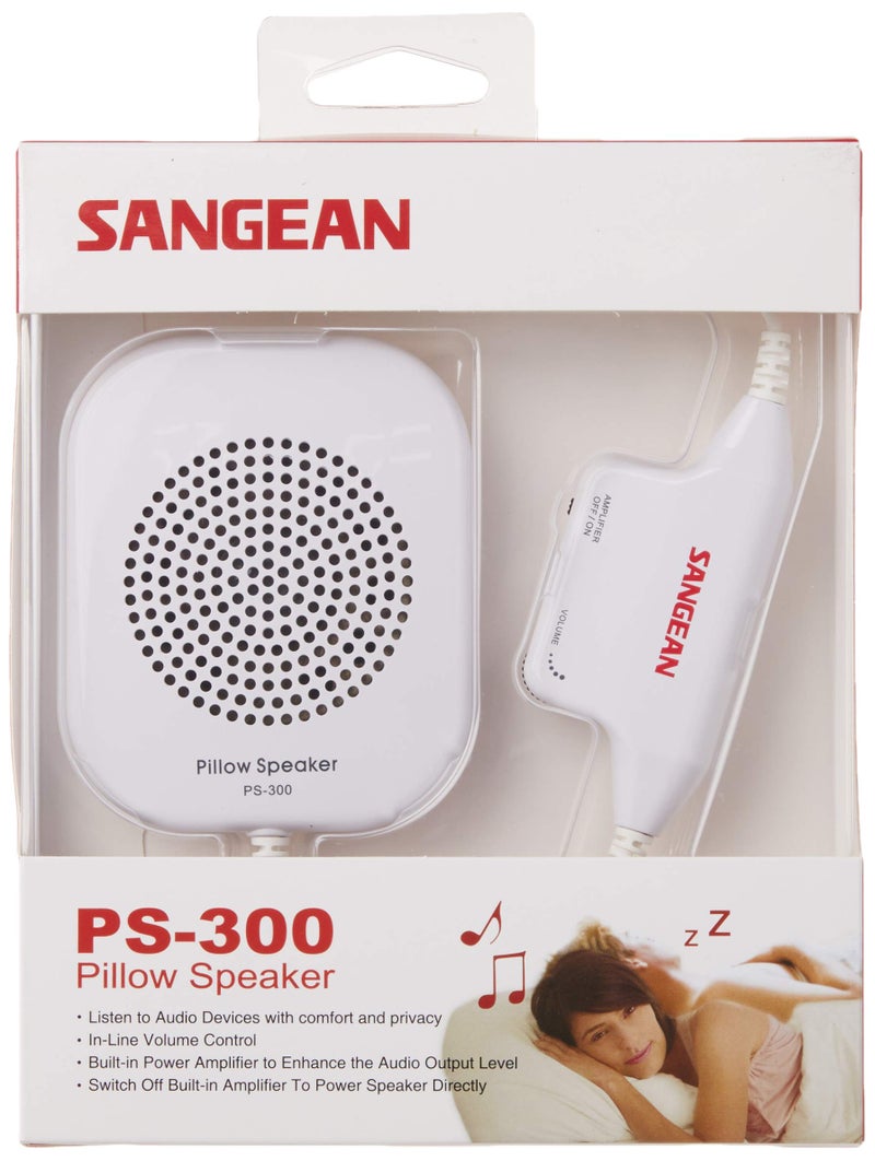 SANGEAN سماعة وسادة سانجيان PS-300 مع تحكم في مستوى الصوت ومكبر صوت (أبيض) - Image 1